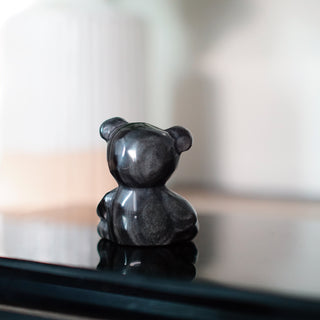 Silver Sheen Obsidian Faceted Bear