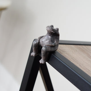 Silver Obsidian Sitting Frog Carving