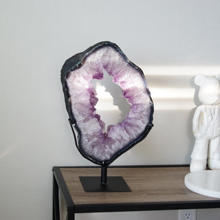 Large Brazilian Amethyst Geode Slice On Metal Display Stand