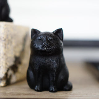 Black Obsidian Chubby Cat Carving