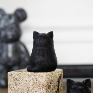 Black Obsidian Chubby Cat Carving