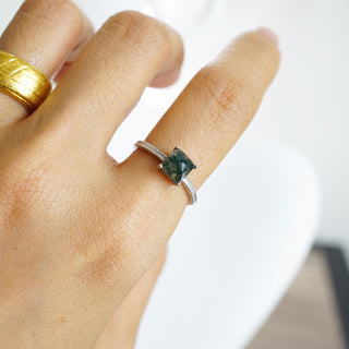 Minimalistic design Moss Agate.925 Sterling Silver adjustable Ring