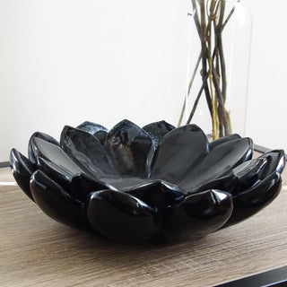 Large Black Obsidian Lotus Bowl
