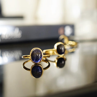 Iolite Sterling Silver 925 Gold Plated Adjustable ring