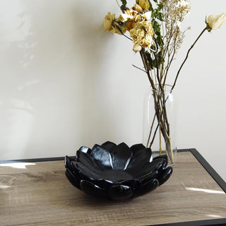 Large Black Obsidian Lotus Bowl